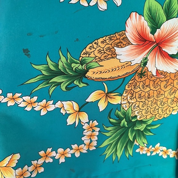 Vintage 70s Hawaiian Aloha Shirt Papaya Leis Pineapple Hibiscus Polyester Medium - Picture 4 of 9